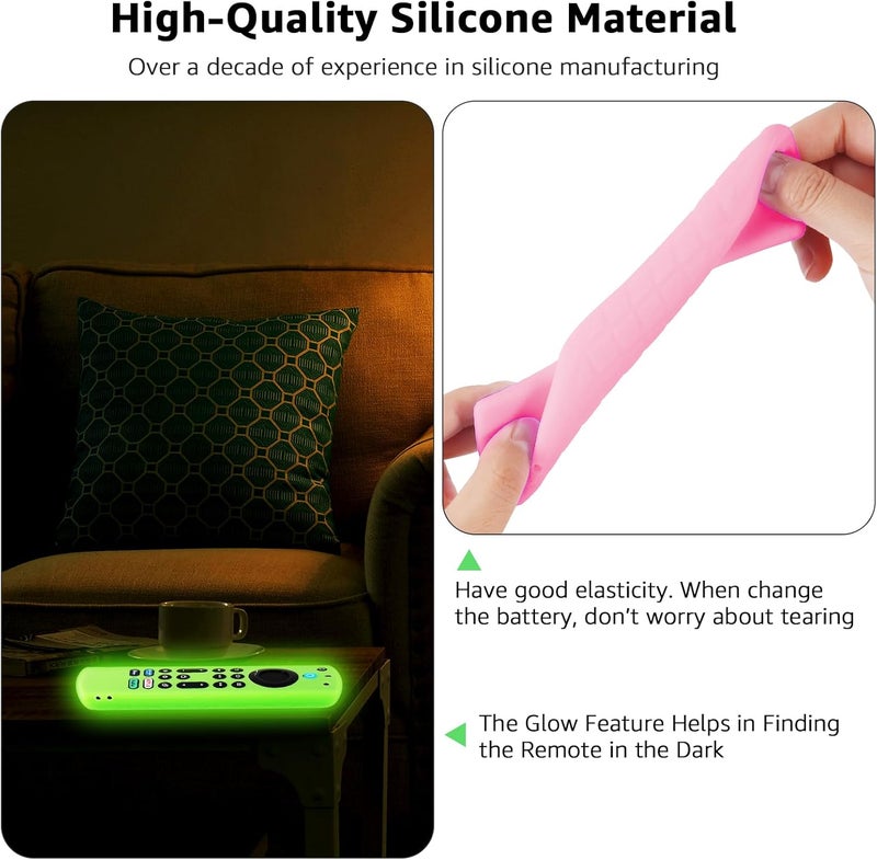 OneBom (2Pcs) Silicone Remote Case Glow in The Dark for Firetv 4K Max (2nd)/Insignia/Pioneer/Omni (QLED) Series with Lanyard, Lightweight Anti-Slip Shockproof(Glow Green&Glow Pink) - Image 4